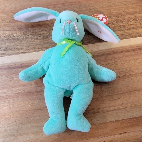 Vintage NWT Beanie Babies Hippity Green Bunny Plush 1996 P.V.C. Pellets 6-1-96 - Picture 4 of 16
